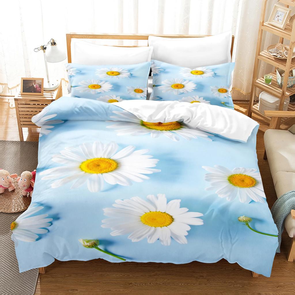 Comforter Chrysanthemum Queen Size Bedding Set Stylish Decor Pastoral Comforter + S Blossom Soft Microfiber