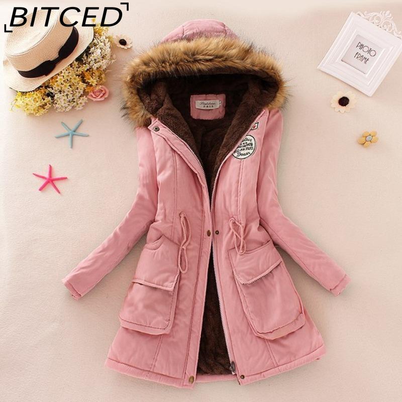 BITCED Fall/Winter Women's Plus Size Thickened Standard-Fit Long-Sleeve Hooded Shearling-Lined Cotton Jacket