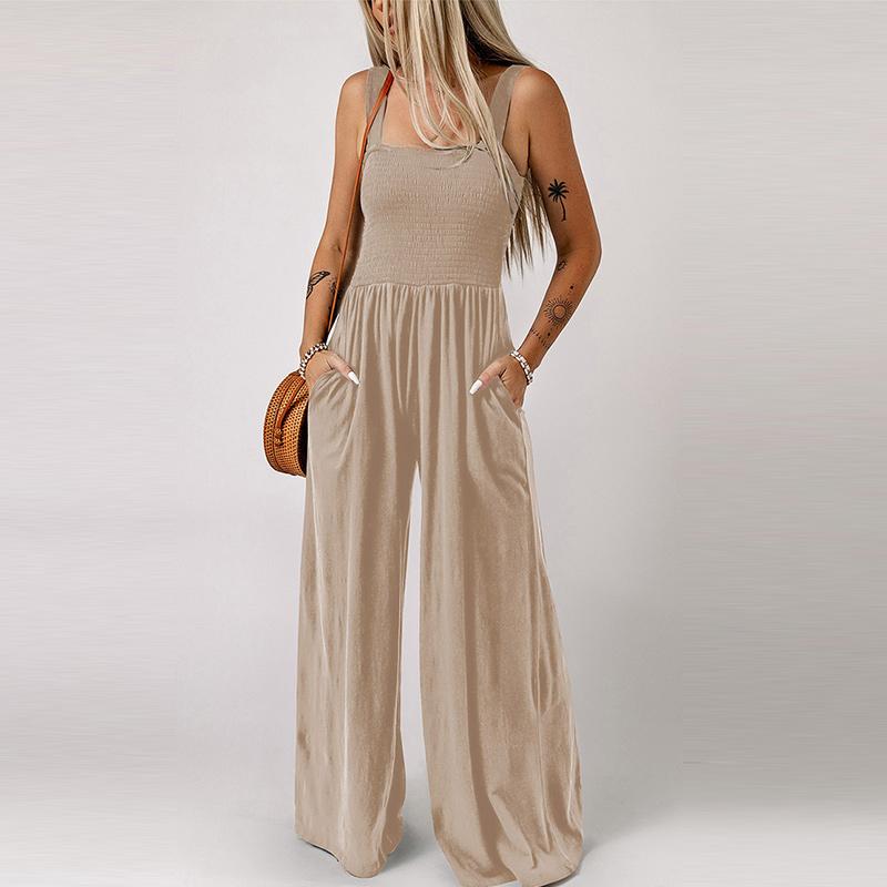 Women's Basic Simple High Waisted Knit Strapless Wide Leg Pants Pure Black One-piece Pants