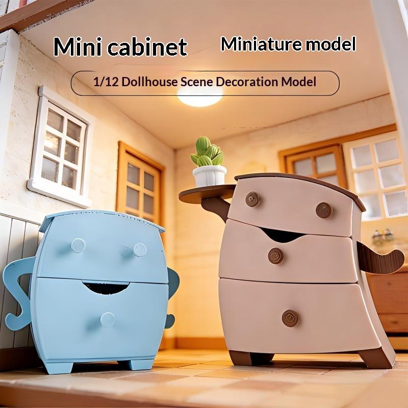 Cute Cartoon Miniature Storage Cabinet 1/12 Dollhouse Furniture Model for DIY Kids Playhouse Setting