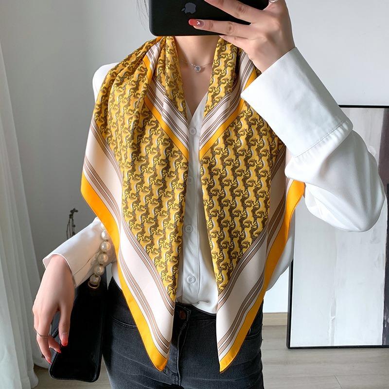 New Square Scarf Emulated Silk Scarf Fashionable Professional Scarf Versatile Light Thin Breathable Twill Scarf Shawl