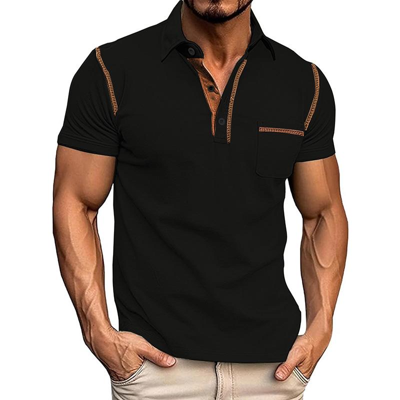 Мужская футболка-поло с коротким рукавом, воротником-стойкой и карманом - Business Casual