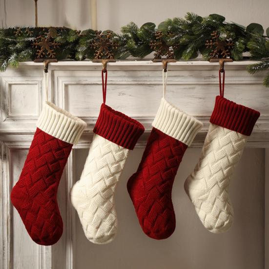Large Knitted Christmas Stockings 18" Xmas Gift Stocking Hanging Decorations Festive Decor Candy Toys Bag Hanging Stocking for Mantel Window