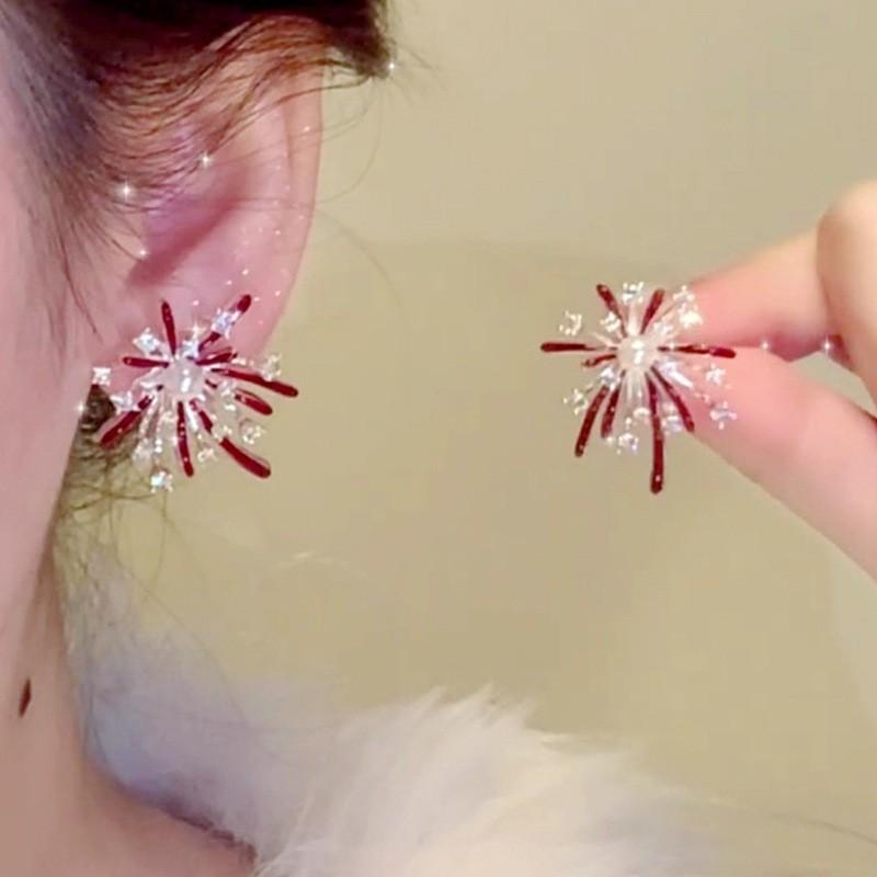 Серебряная игла Новогодние красные цирконы фейерверк жемчужные серьги-гвоздики ретро темперамент универсальные серьги легкая роскошь высококлассные серьги женские