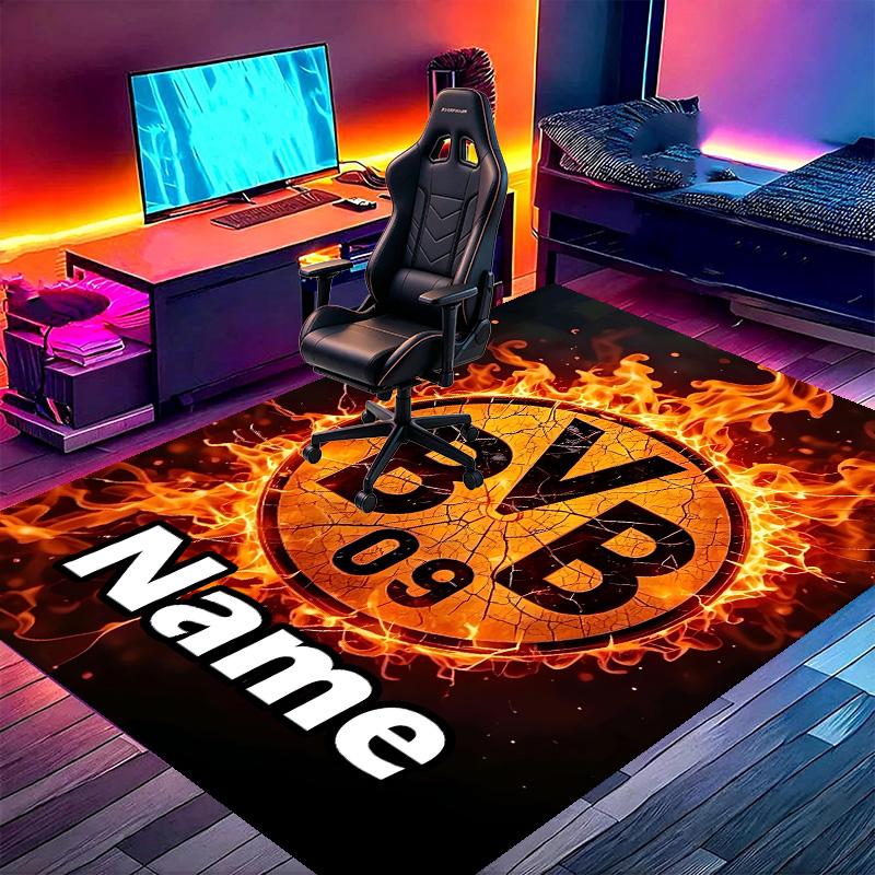 Custom Name Personalized Borussia Dortmund Print Carpet, Versatile Home Decor Rug, for Playroom, Apartment, Balcony, Entryway, Hallway Gift