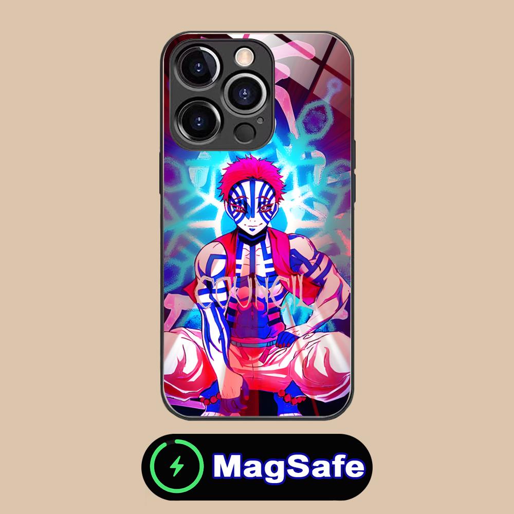 Чехол для телефона Demon Slayer Аказа для iPhone 16 15 14 13 12 11 Pro Max Plus Mini MagSafe Стеклянная крышка с цветной печатью для смартфона