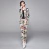 Spring Autumn Fashion Designer Print Runway Outfits Women Zipper Jacket Coat and Elastic Waist Pant Two Piece Set Thin Tracksuit