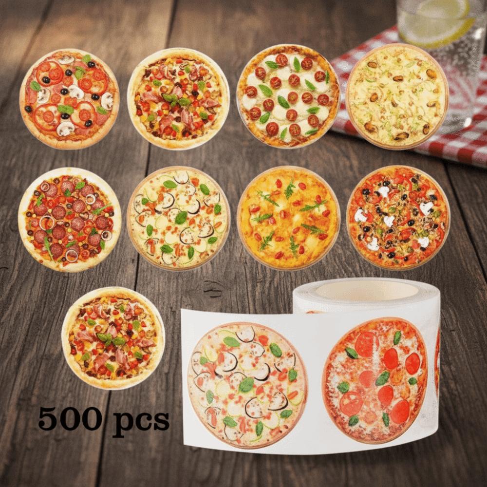 500PCS Paper Pizza Stickers Roll Self Adhesive Decorative Labels Cute Pizza Stickers Party Favor