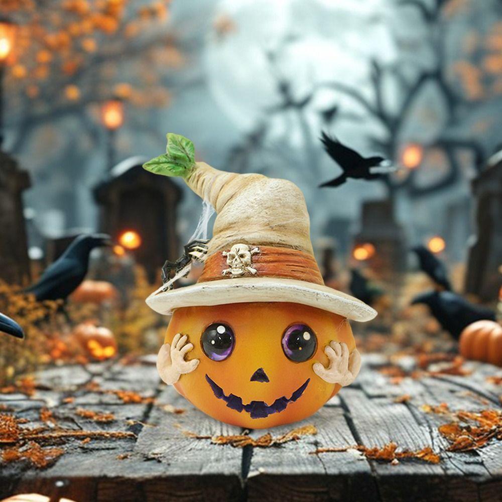 Украшение на Хэллоуин Скульптура тыквы-эльфа из смолы Милые забавные фигурки тыквенной головы Мультяшная миниатюрная статуэтка Украшение для вечеринки