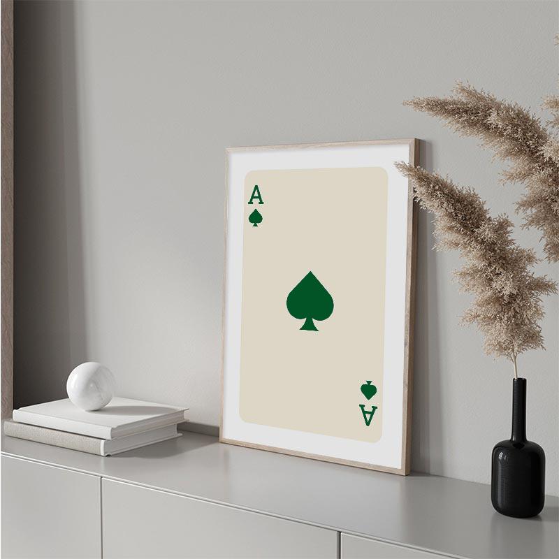 Забавный постер на холсте Lucky You, модный ретро-зеленый постер с тузом, настенное искусство, скандинавский покер, картина для спальни, гостиной, домашний декор