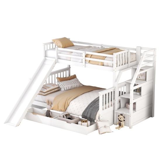 Stable Base Bunk Bed with Drawers Ladder Slide Storage Shelves Wood Frame Family Loft Bed Bedroom
