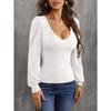 Women Fitted Long Sleeve Lantern Sleeve Knit Top For Autumn