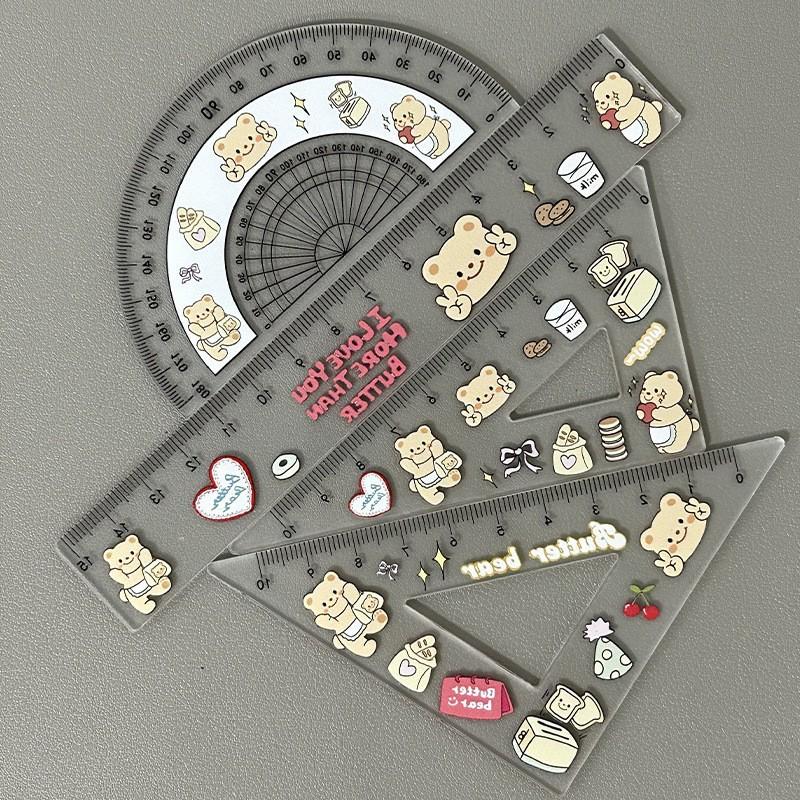 Cute Cat Acrylic Ruler Set - 4-Piece Cartoon Stationery for Students