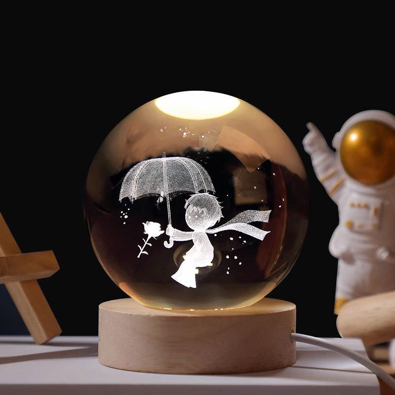 8 см Хрустальный шар Ночник Галактика 3D Лазерная гравировка Орнамент Деревянный Ночник Галактика