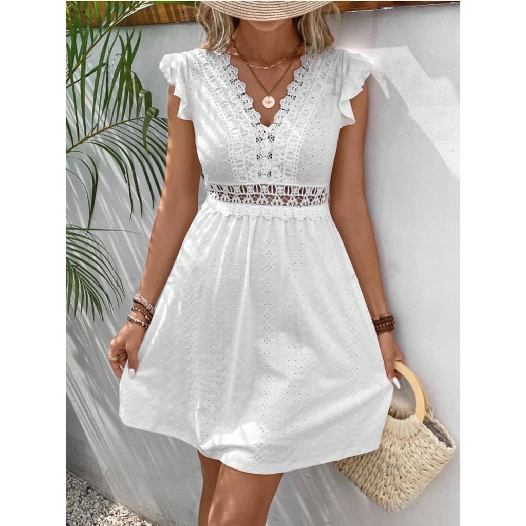 Fashion Women's Summer V Neck Casual Fashion Solid Color Pullover Dress