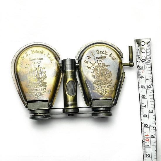 Латунный складной морской телескоп-подзорная труба с кожаным футляром Beck London 1857 года, репродукция бинокля