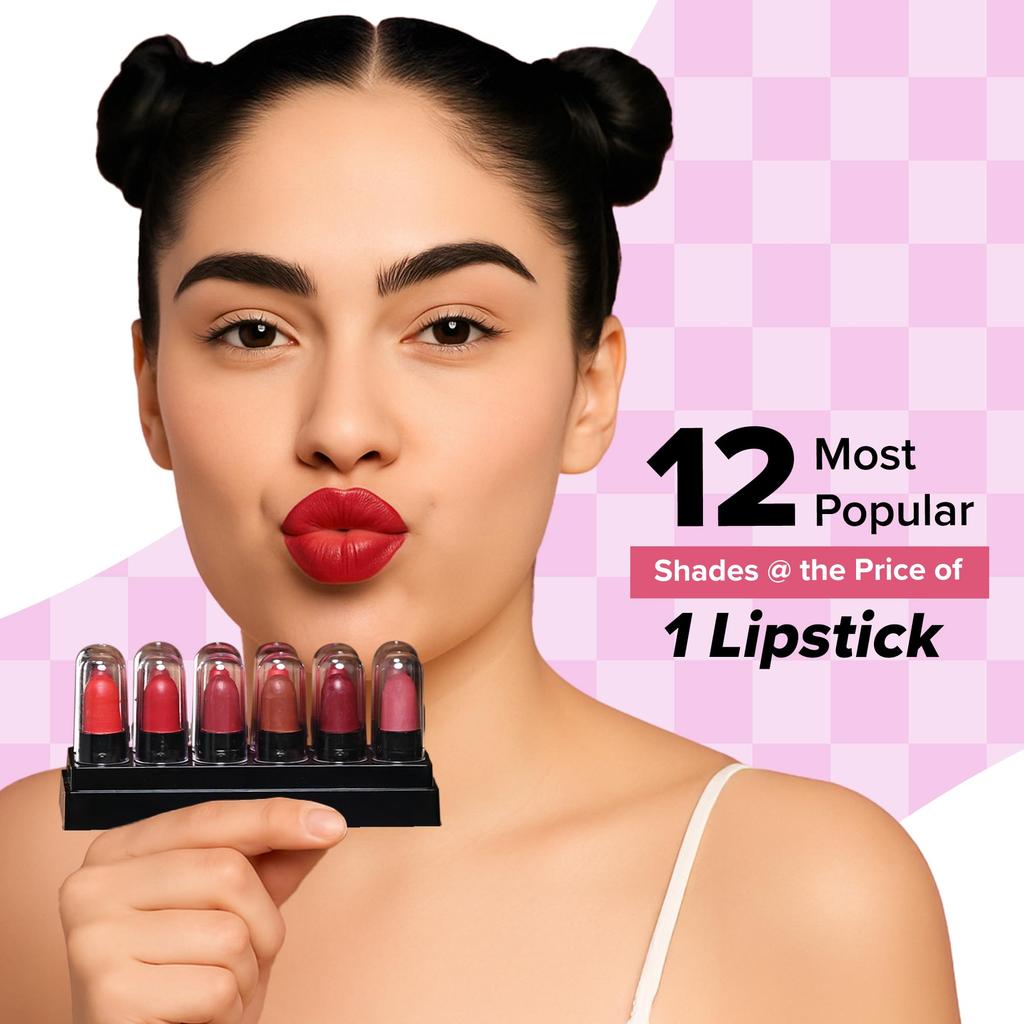 Mila Beauté 12 Кремовая Матовая Мини-Помада Набор Pout Party | Увлажняющая и Легкая Помада | Стойкие Помады для Женщин | Подходит для Всех Индийских Т