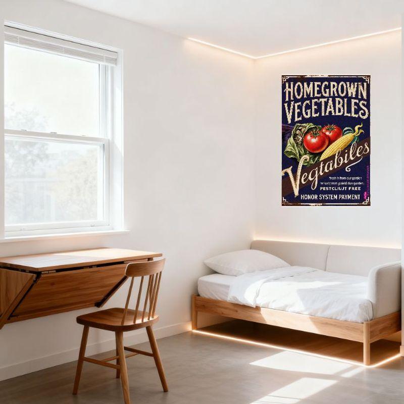 Vintage Homegrown Vegetables Metal Tin Sign - Fresh Pesticide Free Vegtabiles Garden Decor, Honor System Payment for Farmers Mar