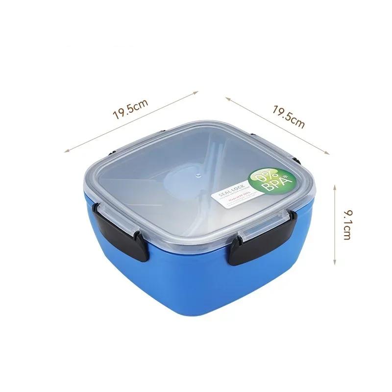 Double Layer Portable Picnic Fruit Salad Lunch Box Compartment Plastic Covered Cutlery Bento Lunchbox Food Storage Containers
