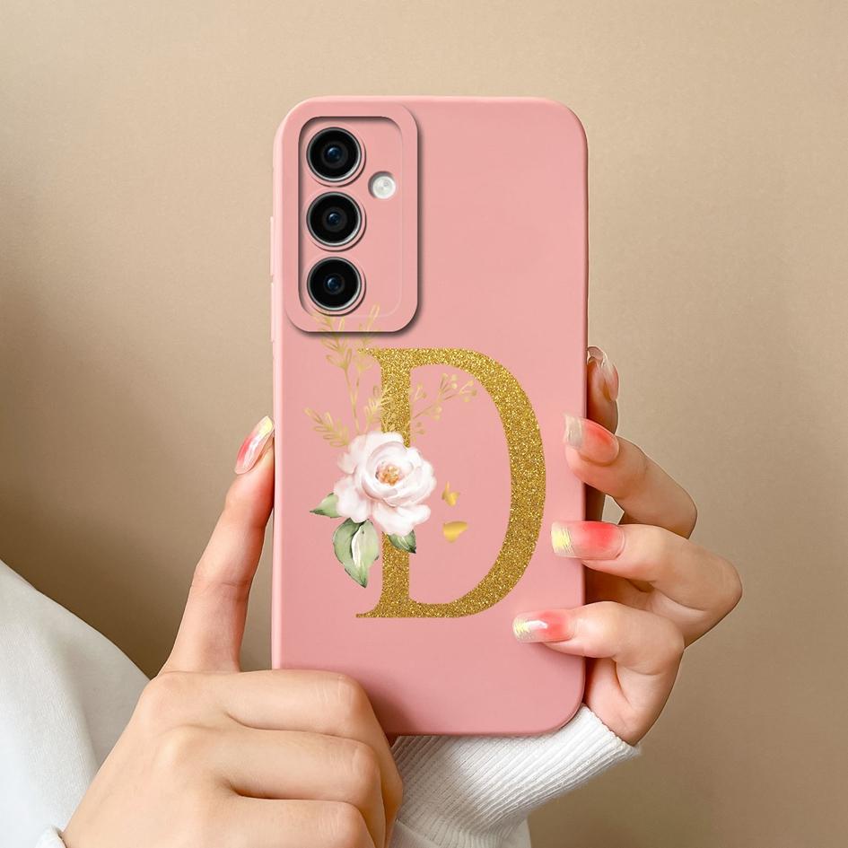 For Samsung Galaxy A35 F15 S24+ A15 S24 Ultra M15 A55 Back Cover Popular Flower Letters Cases Screen Protector Anti Drop Luxury Phone Bags For Samsung