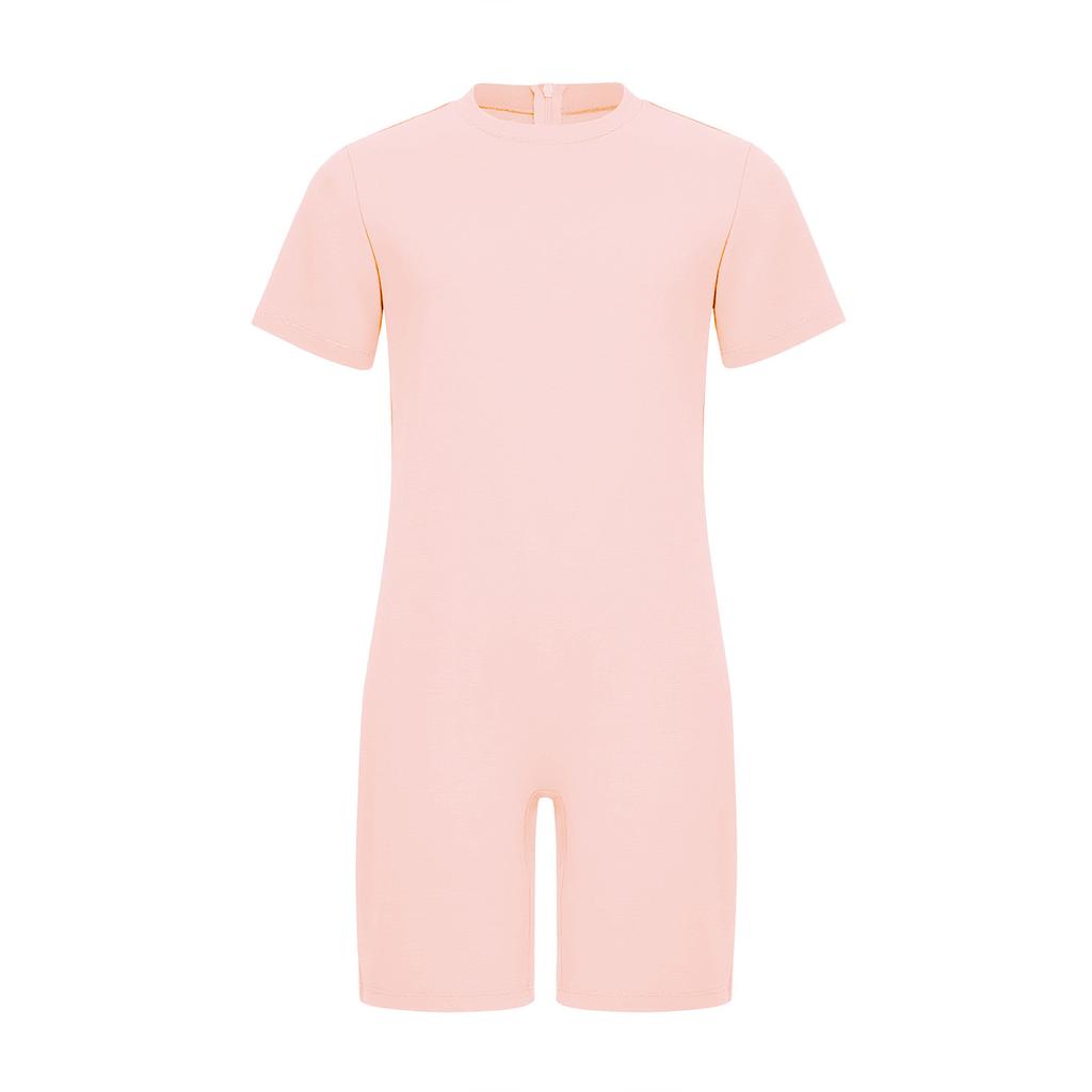 Адаптивная одежда для мальчиков и девочек, комбинезон с коротким рукавом и круглым вырезом, сзади потайная молния, однотонный