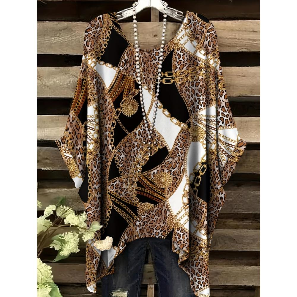 Летняя женская футболка в этническом стиле с принтом, удлиненная спереди, с круглым вырезом, повседневная, удобная, футболка в стиле Y2k, винтажная женская футболка с коротким рукавом