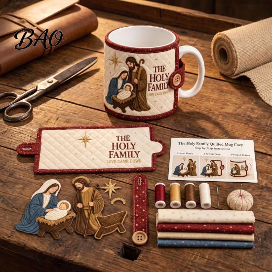 Creative Sewing Hobby Kits Christmas Faith Mug Cozy Kit, DIY Quilted Religious Wrap Craft Handcrafted Drink Sleeve Christian Making Kit for