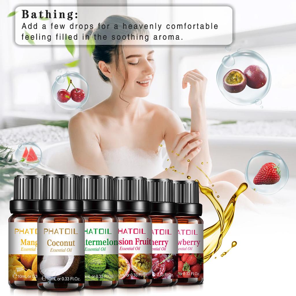 PHATOIL 6 шт. фруктовое эфирное масло Новогодний подарочный набор Клубника Манго Ананас Кокос Ароматерапевтические диффузоры Масло для ухода за кожей Диффузор свежести воздуха