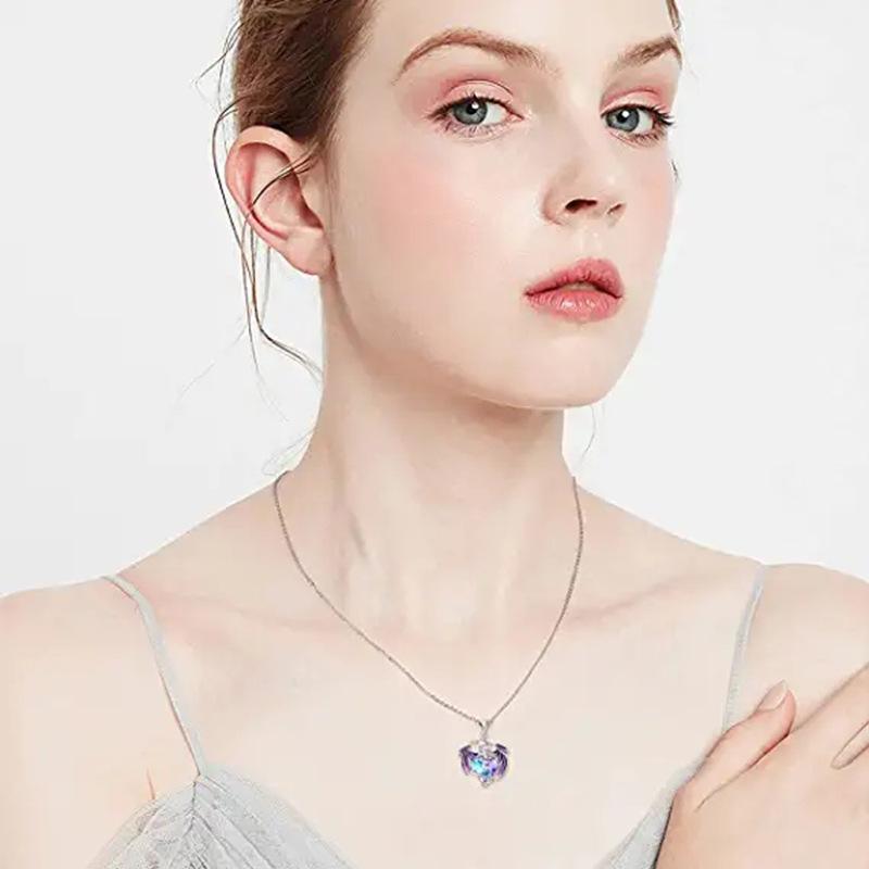 New Birthstone Flying Dragon Necklace Female Colorful Heart-shaped Crystal Necklace