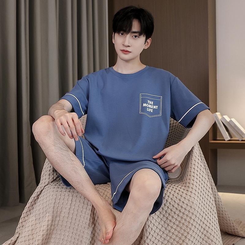 Letter Cotton Homewear for Men Summer Nightwear Shorts Short Sleeping Top Home Clothing Young Boy O Neck Pjs Loungewear Dropship