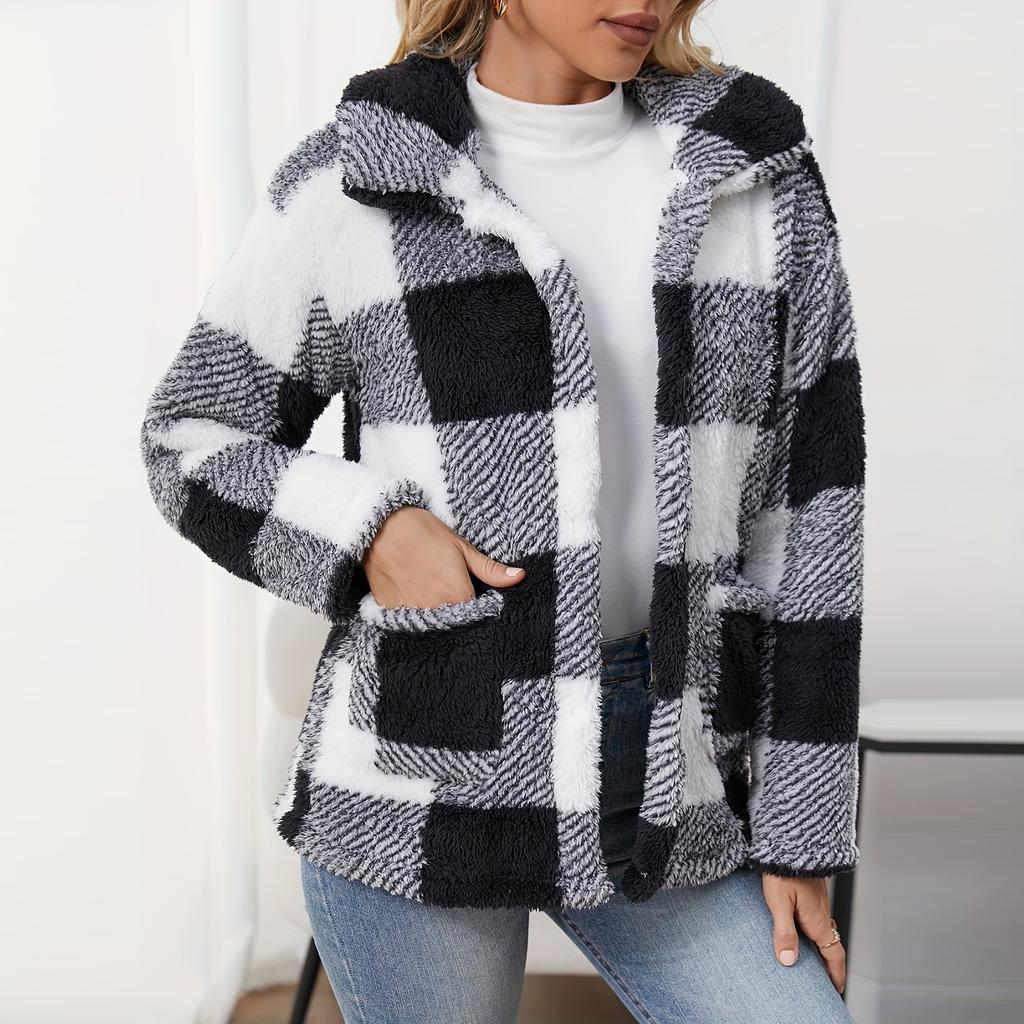 Женская модная утолщенная двусторонняя плюшевая клетчатая однобортная куртка на пуговицах