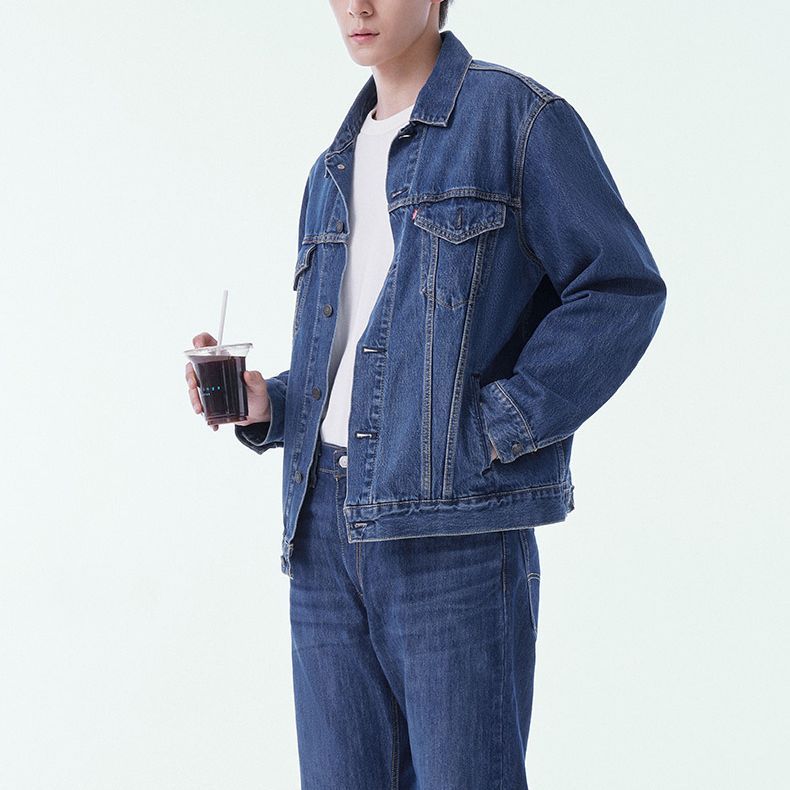Levis Хлопковая джинсовая куртка с длинным рукавом на пуговицах унисекс куртки синего цвета 85248-0019