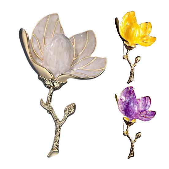 Брошь «Цветок магнолии» для женщин, эмалированный сплав, цветок, булавка на лацкан для курток, платьев, пальто, шляп, аксессуаров