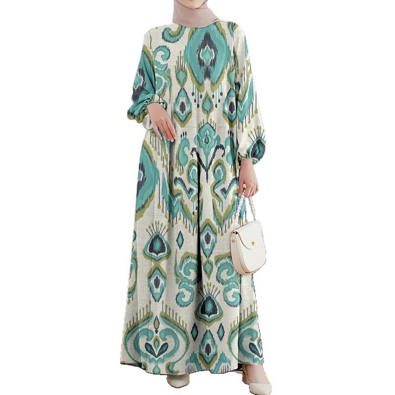 Ethnic Pattern Polyester Long Skirt With Wide Waist For Casual And Formal Wear
