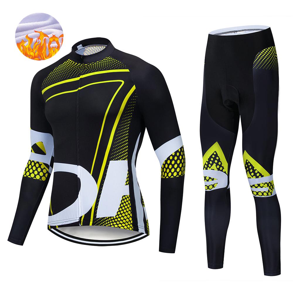 Winter Men's Cycling Jerseys Sets Thermal Fleece Long Sleeves Men Cycling Bib Set Bicycle Clothing MBT Breathable Bike Clothes