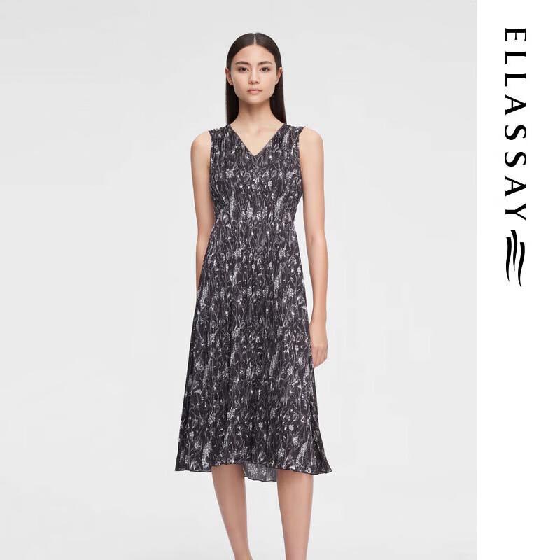 ELLASSAY Elegant Pleated Print Midi Dress