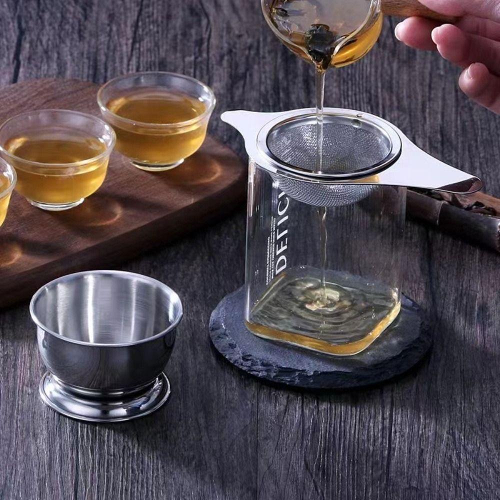 Fine Mesh Leaf Teapot Filter Stainless Steel Tea Infuser with Drip Bowl Kitchen Accessories