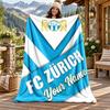 FC Zurich Custom Name Flannel Blanket Personalized Soft Warm Plush Throw Blanket Customized Gift for Family Friends