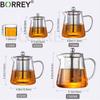 BORREY Чайник для заварки чая Термостойкий стеклянный чайник с фильтром Цветочный чайник Улун Пуэр Чайник Стеклянный кофейный чайник 1300 мл
