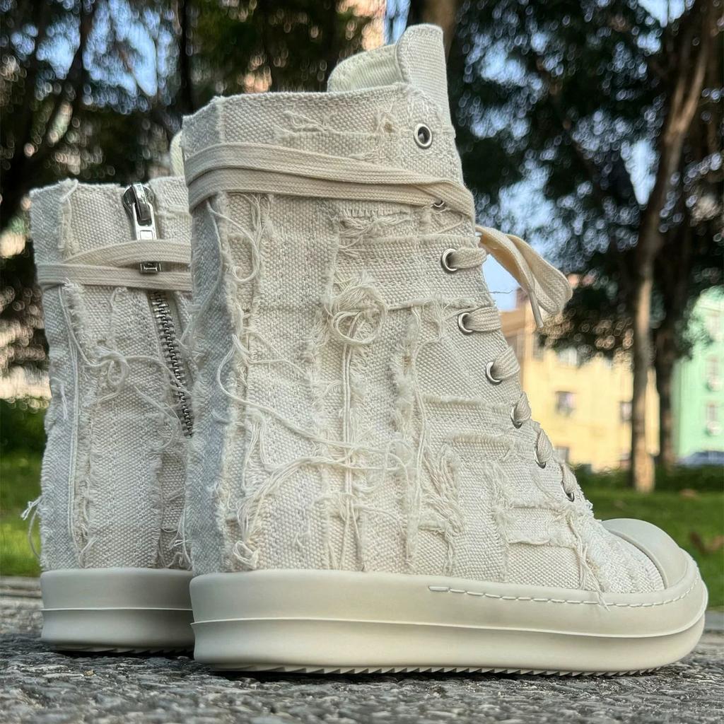 Ручная работа Высокое качество Винтаж Нищий Стиль Ретро Белые парусиновые кроссовки-ботинки