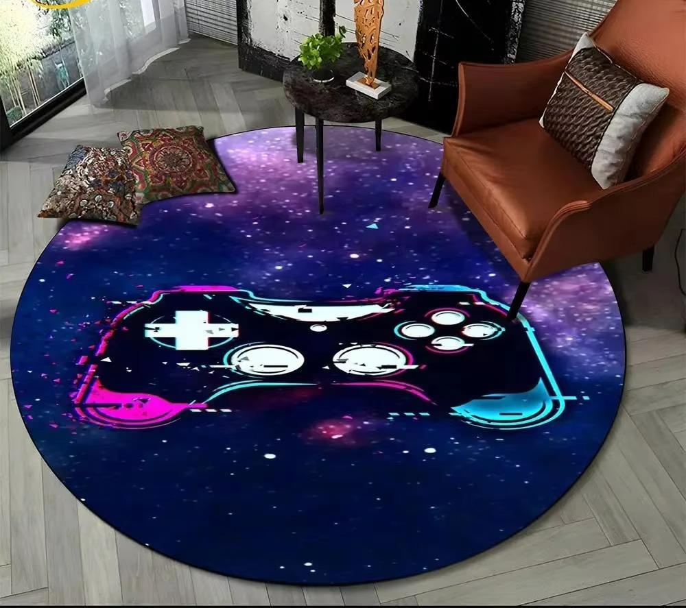 Cartoon Game Controller Round Carpet Non Slip Circle Child Play Mat Washable Rugs for Gamer Bedroom Decor Entrance Doormats