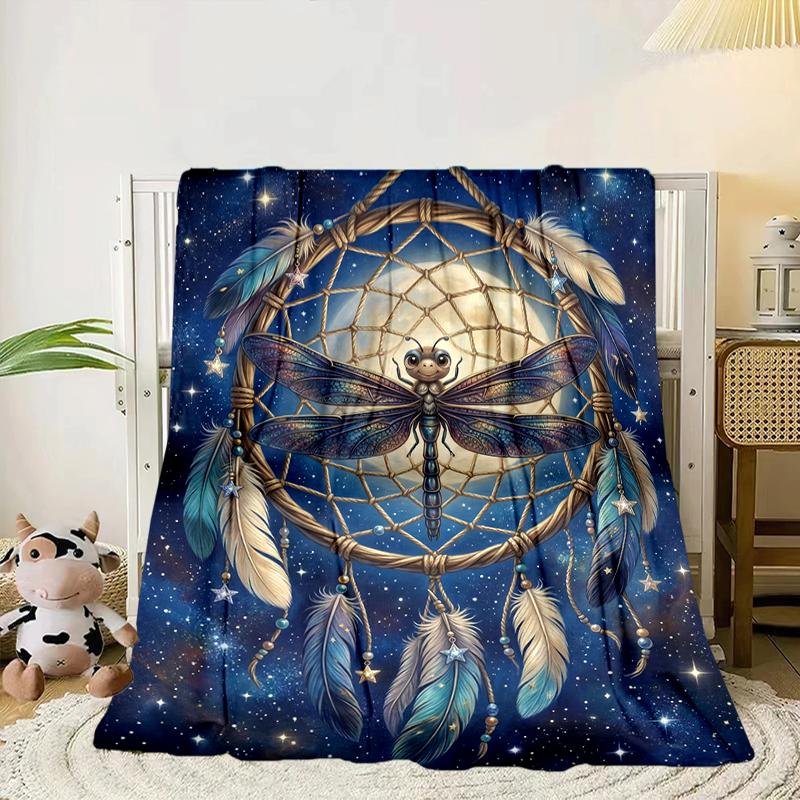 Dreamcatcher Dragonfly Music Feathers Blanket Flannel Blanket Throw Blanket Sofa Cover Blanket Soft Premium Blanket Picnic Blanket Tv Blanket Gifts