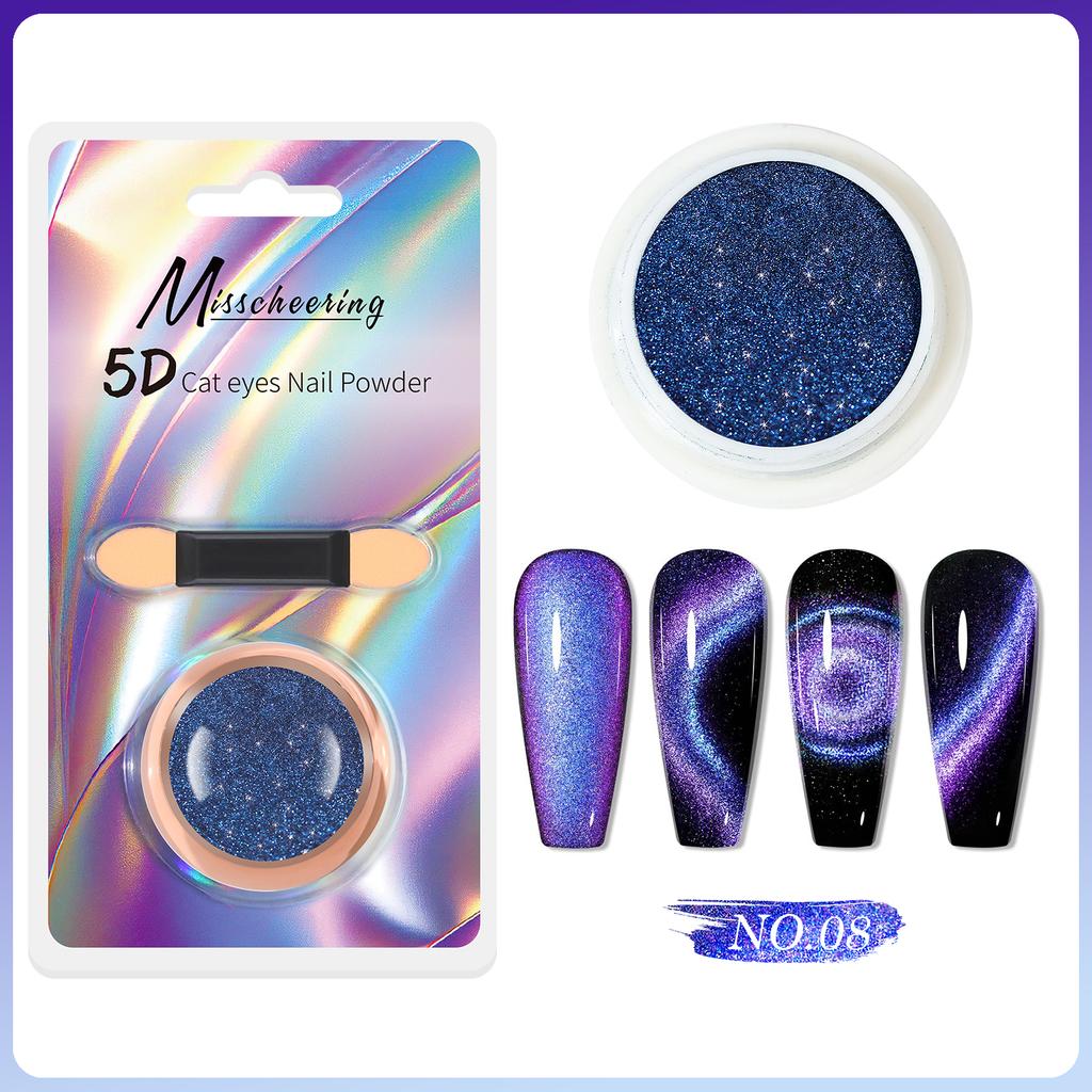 5D Magic Mirror Effect Cat Eye Powder Magnetic Nail Glitter Pigment Manicure Holographic Chrome Dust Can Use With Polish Gel