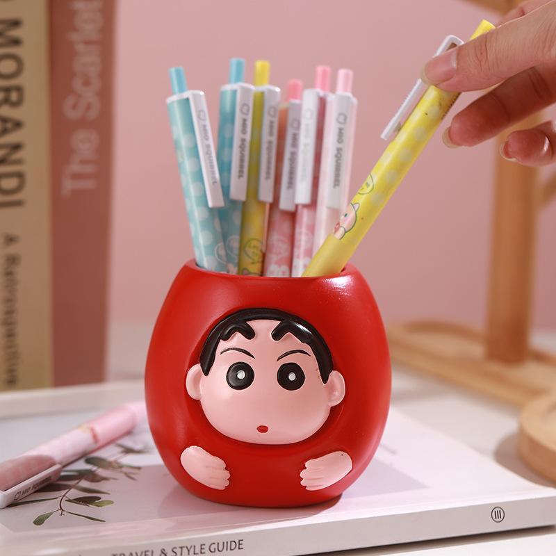 1Pcs Cute Crayon Shin Chan Pen Holder Makeup Brush Organizer Perfect For Office Desk Decor Creative Storage Pen Holder
