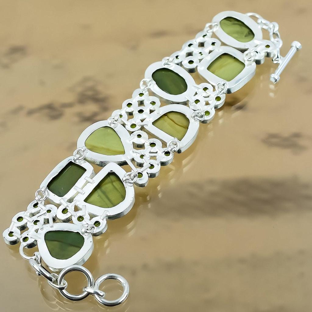 Natural Polychrome Jasper 925 Silver Chain Adjustable Bracelet For Women