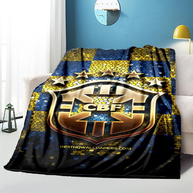Brazilian Football Crest Printed Throws Blanket Soft Flannel Blankets for Couch Bed Gifts for Men Women Picnic blanket Christmas gifts