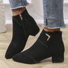Мода Comemore Весна Осень Мода Замшевые Ботильоны Женские Однотонные На молнии Женская Обувь Металлическая Декорация Острый Носок Короткие Ботильоны