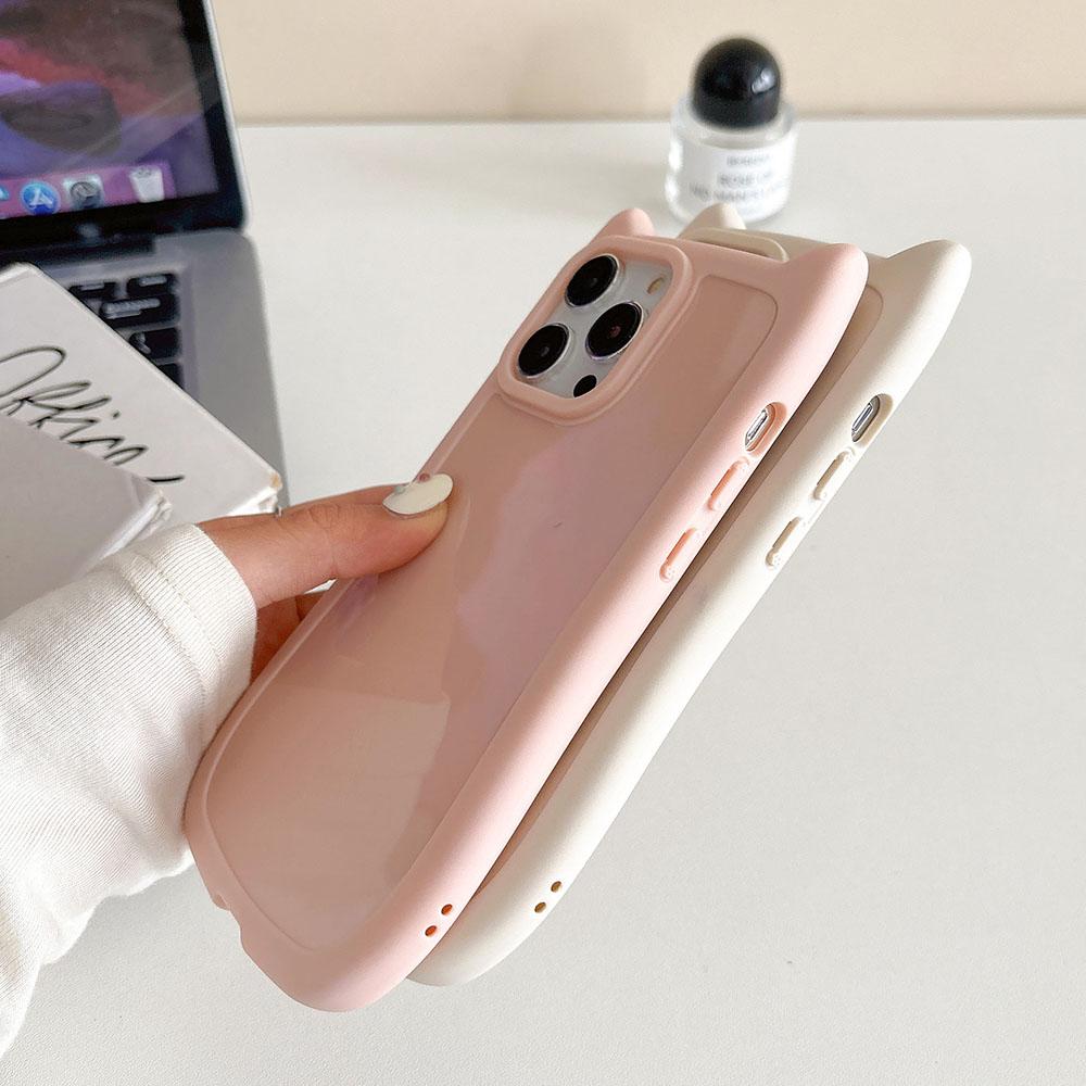 Cute Cartoon 3D Cat Ear Phone Case For iPhone 15 14 13 12 11 Pro Max 15 14 Plus Lovely Animal Design Matte Soft Silicone Protection Cover