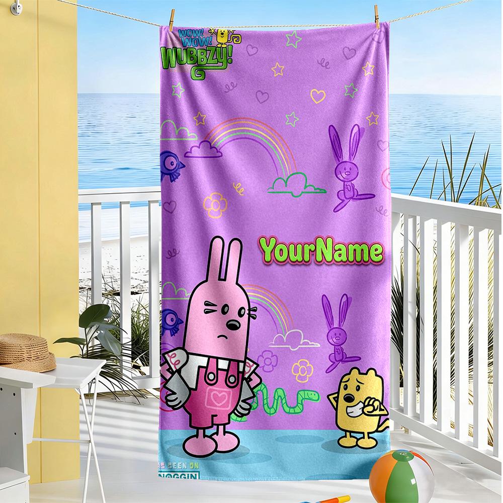 Wow! Wow! Wubbzy Personalized Text Beach Towel Quick-Dry Soft Microfiber Suitable for Sports Travel Swimming Yoga Bathroom Beach And Pool