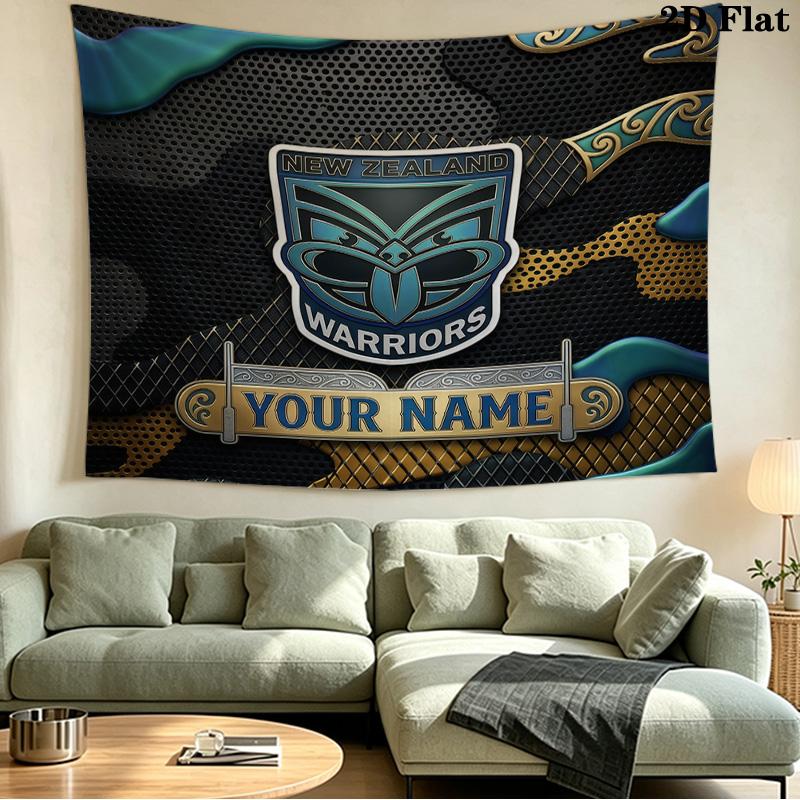 Custom Name New Zealand Warriors Printed Tapestry – Wall Hanging for Bedrooms, Dorms, and Home Decor